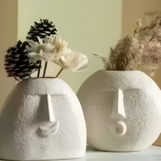 Pack of 2 White Ceramic Vases For Home Decor