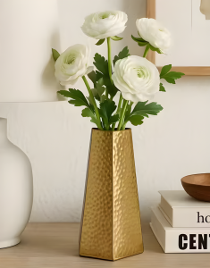 Metal Hammered Hexa Gold Vase -8″H
