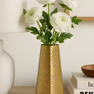 Metal Hammered Hexa Gold Vase -8"H