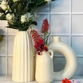 Ceramic Off White Vases Set of 3