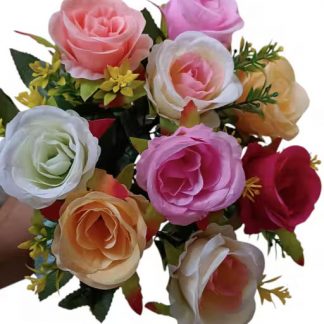 Artificial Multicolor Rose Flowers 9 Heads